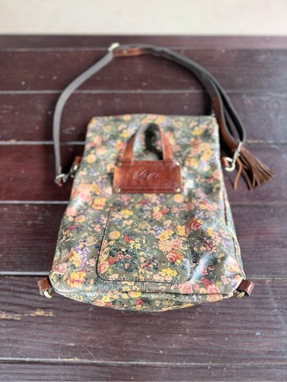 Patricia Nash Floral Leather Convertible Backpack Crossbody Bag Purse - Picture 12 of 12